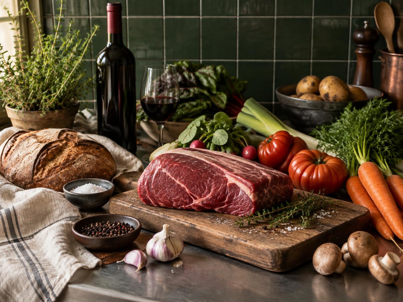 Viande suisse, légumes de saison et vin